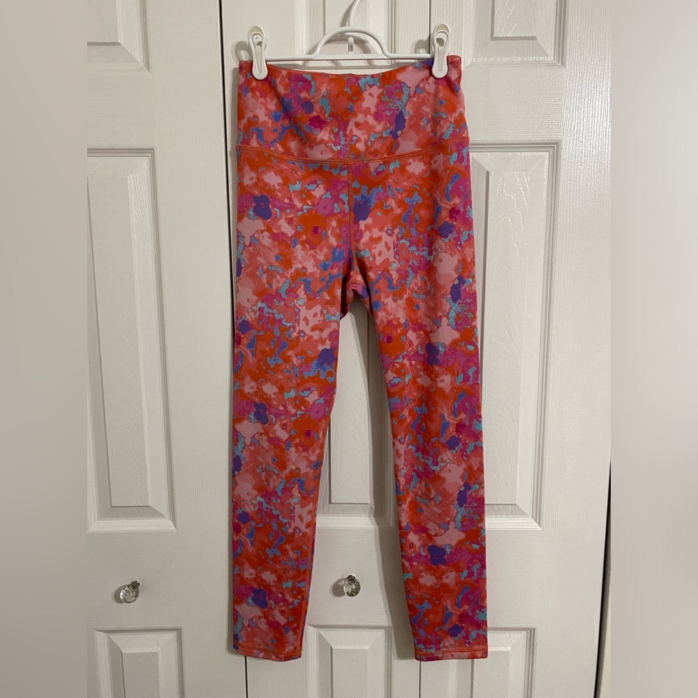 Anthropologie Orange Coral Pink Purple Abstract Print Leggings